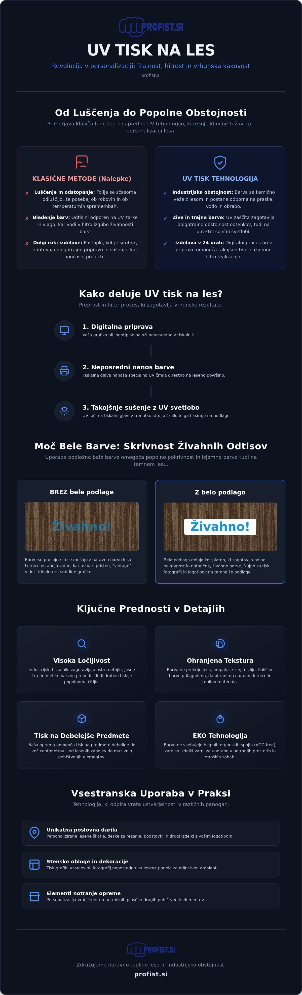 Infografika: UV tisk na les: Vrhunska personalizacija in naravna estetika (2026)