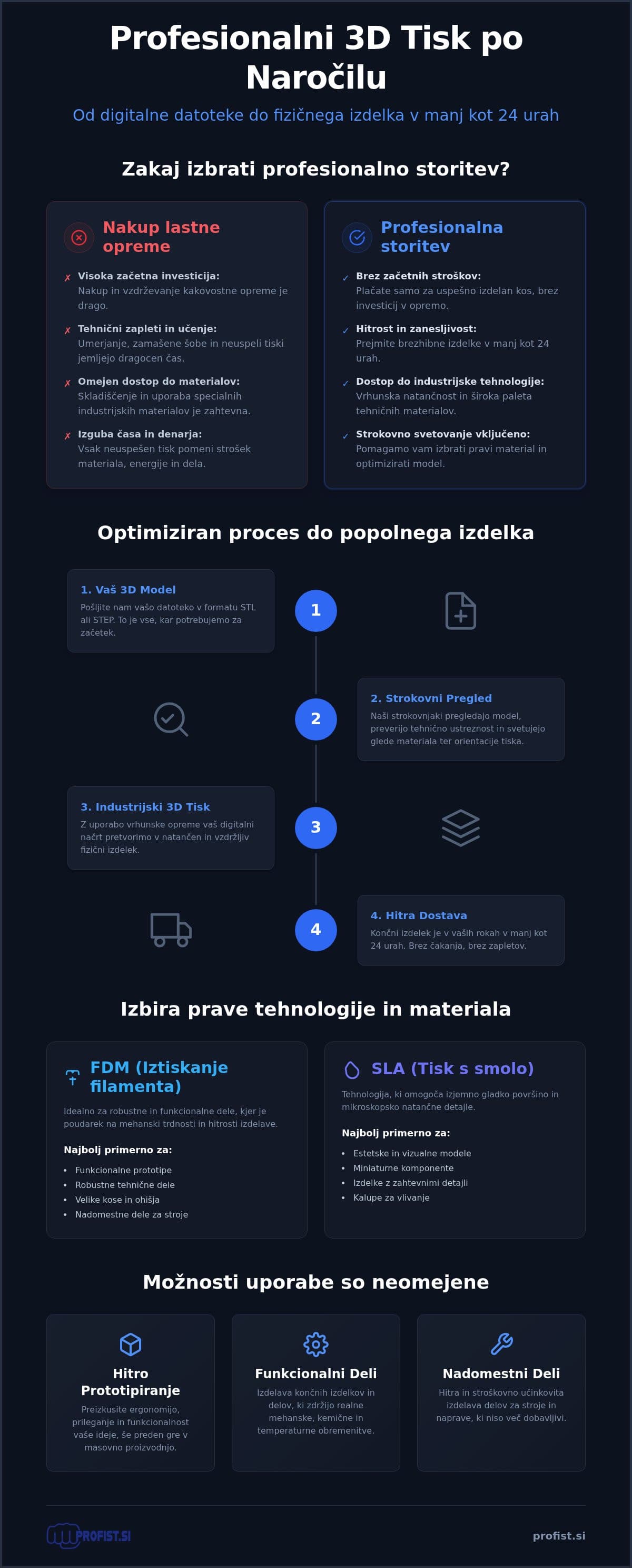 Infografika: 3D tisk po naročilu: Od digitalne ideje do fizičnega izdelka (Vodnik 2026)