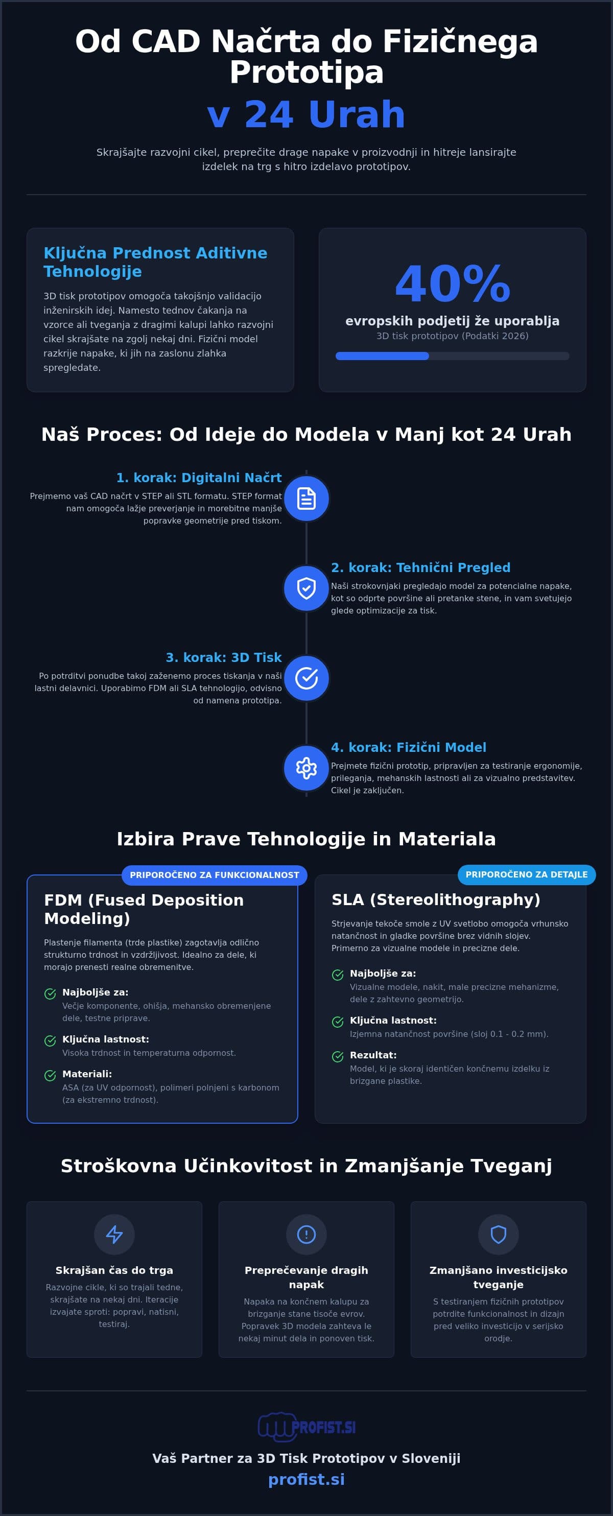 Infografika: 3D tisk prototipov: Kako pospešiti razvoj izdelka (Vodnik 2026)